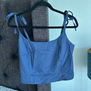 Blue Tie Sleeve Crop Tank